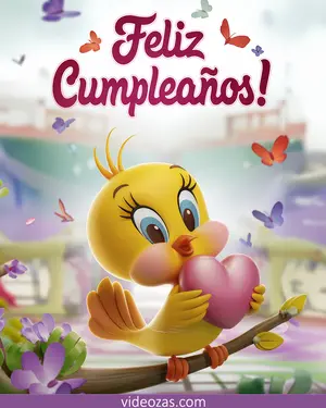 Saludo Cumpleaños Piolín Tweety con Corazón